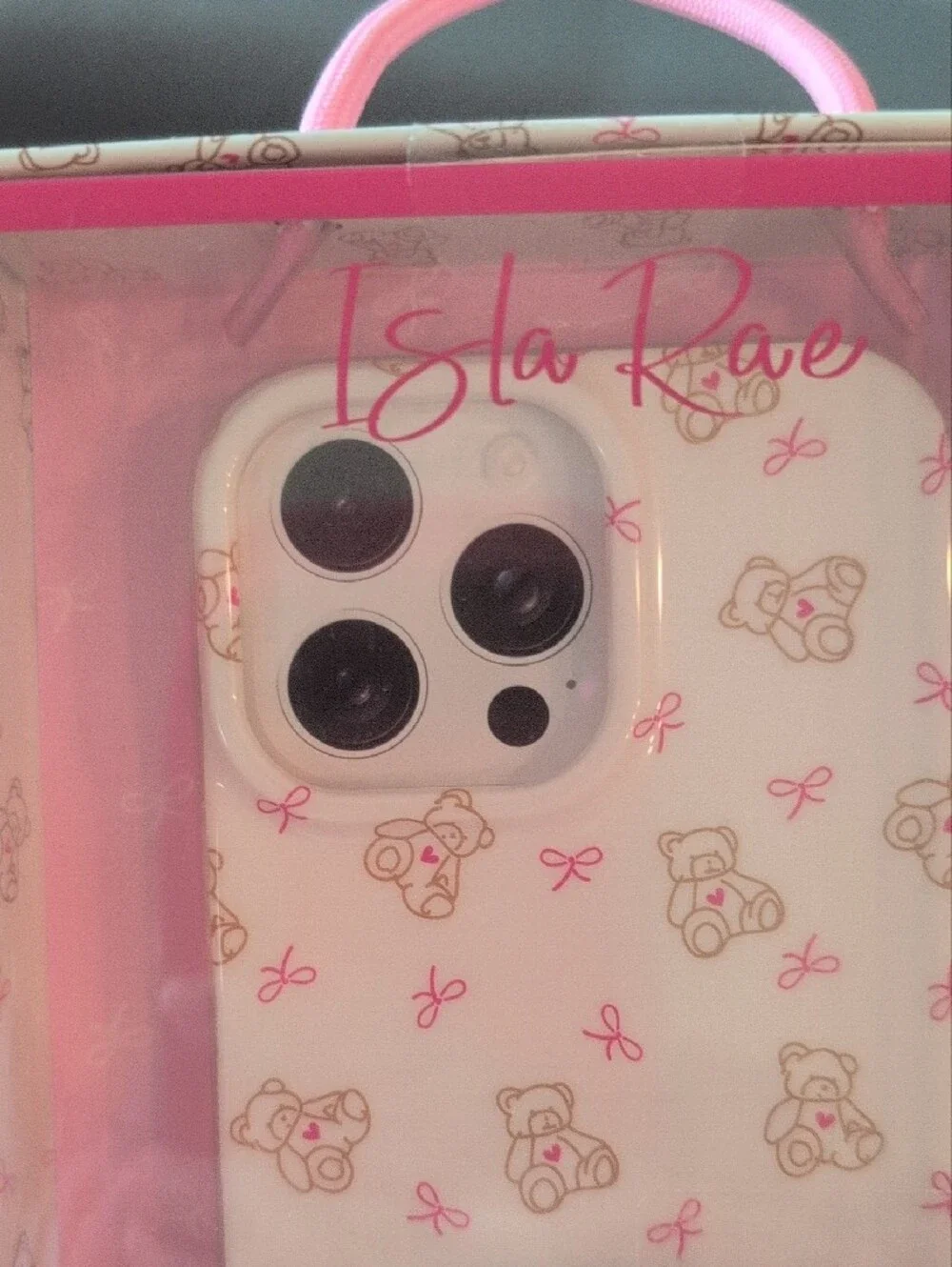 Magnetic Phone Case for iPhone 16 Pro Max — White with Pink & Tan Bear Print